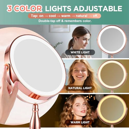 30X Makeup Mirror with Lights and Magnification-Rose Gold 8" Double Sided - color: Rose Gold