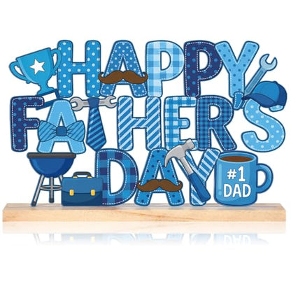 Roowest Metal Happy Father's Day Tabletop Sign Decor with Wooden Base - style: Happy Father's Day