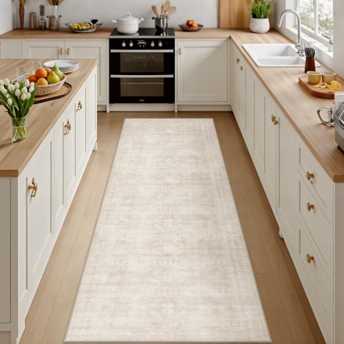 2x8 Hallway Washable Runner Rug: Neutral Kitchen Carpet Beige - color: Beige, size: 2' x 8' (Runner)