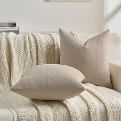 FUTEI Pack of 2 Chenille Striped Throw Pillow Covers 18x18 Inch,Beige - color: Beige, size: 18" x 18" (Pack of 2)