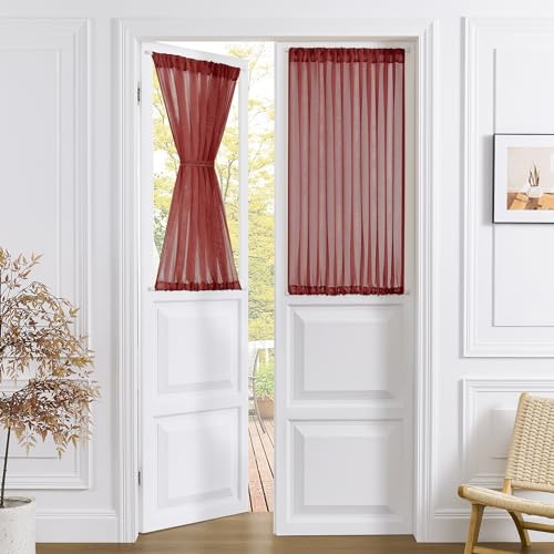 Tollpiz Small Sheer Door Curtain Closet Linen Textured Curtain Sheers Doorway Light Filtering Voile French Door Rod Pocket Curtains Patio Glass Doors, 25 x 40 inches Long, Burgundy Red, 1 Panel - color: Burgundy Red, size: 25"W x 40"L (Pack of 1)
