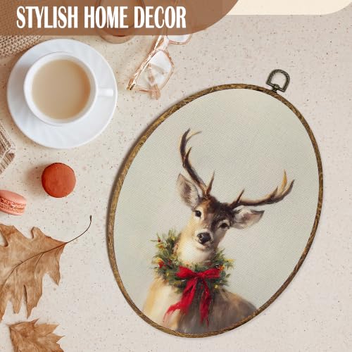 FSTCSV Christmas Reindeer Portrait Oval Wall Art Framed 8.8x11.5in - color: oval-2