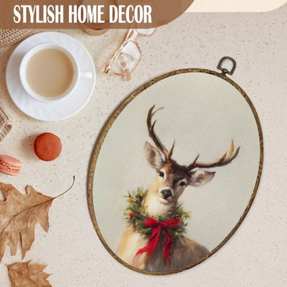 FSTCSV Christmas Reindeer Portrait Oval Wall Art Framed 8.8x11.5in - color: oval-2