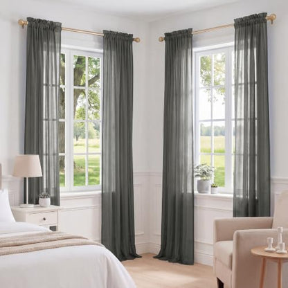 PONY DANCE 4 Panels Sheer Curtains 96 Inches Long, Beige, W 42" x L 96" - color: Grey, size: 42"W x 96"L (Pack of 4)
