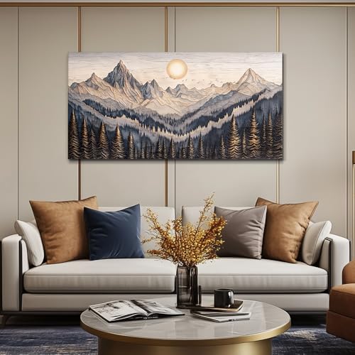 MHARTK66 Rustic Pine Tree Mountain Framed Canvas Wall Art for Bedroom,40x20 - color: Abstract Mountain, size: 40"L x 20"W