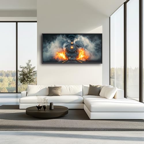 Vintage Train Large Decor Wall Art Framed Pictures for Living Room, Old Locomotive Railway Oversized Canvas Print Painting Modern Extra Large Framed Artwork for Bedroom Office 60"x30" - color: Train, size: 60"L x 30"W