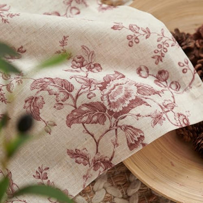 jinchan Floral Linen Kitchen Tier Curtains, 24 Inch, 2 Panels, Maroon - color: Amlie Maroon, size: 26"W x 24"L (Pack of 2)