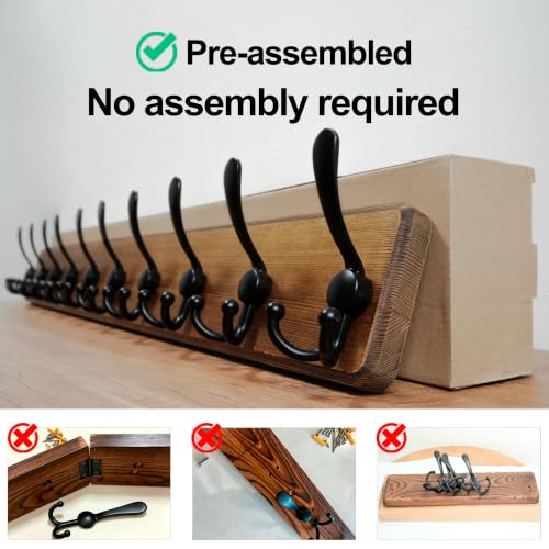 WEBI Coat Rack Wall Mount,38 9/16" Long,10 Hooks,Coat Hooks Wall Mounted,Coat Hanger Wall,Farmhouse Wood Hook Rack Rail,Triple Hooks for Hanging Coats,Clothes,Jacket,Brown - color: Brown, size: 10 Hooks