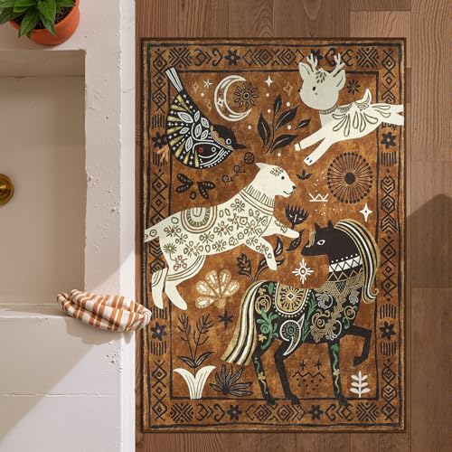 jinchan 2x3 Cute Area Rug Kids Washable Fun Rug Earthy Brown Starlit Boho - color: Starlit Roam Tan, size: 2' x 3' (Rectangular)