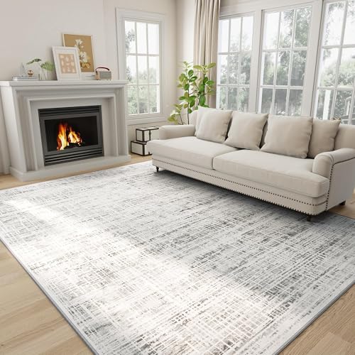 5x7 Washable Area Rug for Living Room Bedroom: Non-Slip Modern White Gray - color: White Gray, size: 5' x 7' (Rectangular)
