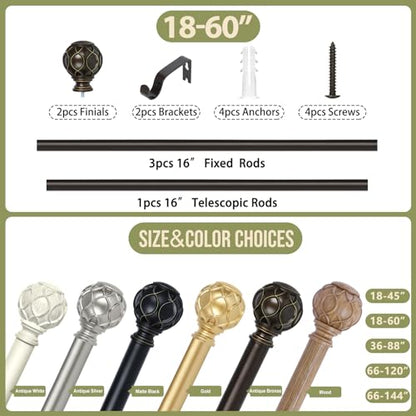 TANGWIN Farmhouse Curtain Rod Adjust 18-60",Heavy Duty Boho,Antique Bronze - color: Antique Bronze, size: 18-60" & 1pack