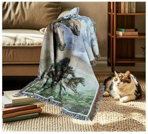 Western Galloping Horse Chenille Tapestry Throw Blanket 50" x 60" - color: Horse