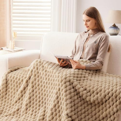 NEWCOSPLAY Fleece Clouds Cozy Queen Blanket for Couch, Brown, 90"x90" - color: Brown, size: Queen(90"x90")