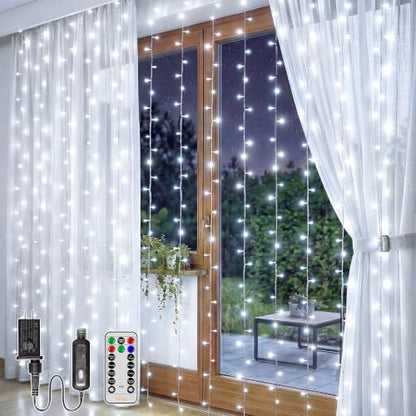 Ollny 200LED Curtain Lights 6.6ftx6.6ft, Cool White String Lights Plug in - color: Cool White, size: 200 LED