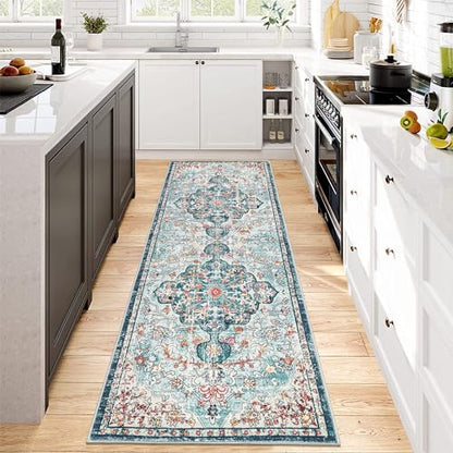 Pauwer Hallway Runner Rug 2x6, Washable Non Slip Boho Kitchen Runner, Teal - color: Teal, size: 2' x 6' (Runner)