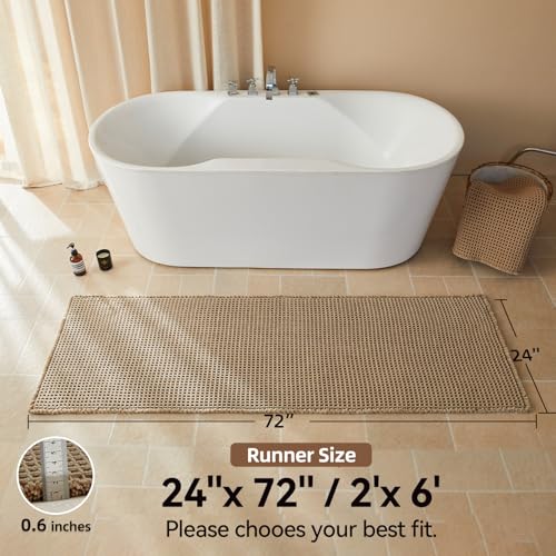 Triohero Waffle Runner Rug Bathroom, Long Boho Bath Mat, 24x72 Beige - color: Beige, size: 2' X 6' (Runner)