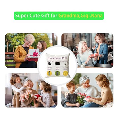 ONFAON Grandma Gifts, Grandma's Spot Throw Pillow Covers 18x18 Inch,Put Phone Glasses and Remote Control Pillowcase,Birthday Christmas Thanksgiving Day Gifts for Grandma Mom,3-Pocket - color: Grandma 3-pocket