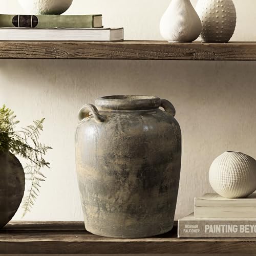 LuxenHome 15'' Rustic Ceramic Flower Vase, Brown - color: Brown 15''