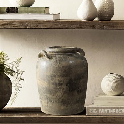 LuxenHome 15'' Rustic Ceramic Flower Vase, Brown - color: Brown 15''