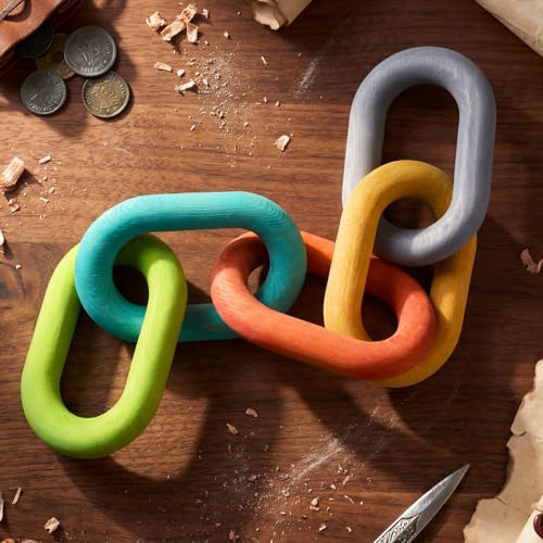 Amyhill 5 Chain Link Decor Mid Century Modern Decor Wood Decoration Colorful Rustic Decorative Wooden Chain Modern Farmhouse Shelf Statue for Home Living Room Bookshelf Aesthetic Art
