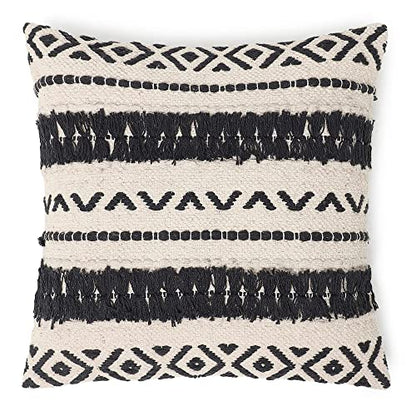 · REDEARTH · Textured Handwoven Throw Pillow Cases Geometric Craft Black - color: Geometric Craft Black, size: 18" x 18" (Pack of 2)