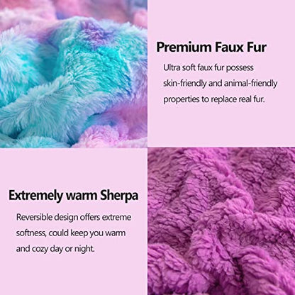 NEWCOSPLAY Faux Fur Sherpa Throw Blanket for Couch, Purple Rainbow, 50"x60" - color: Purple Rainbow, size: Throw(50"x60")