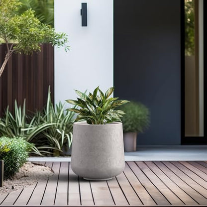 Kante Accent Round Curved CON Gray Concrete Planter 13" Dia, Outdoor - color: Light Gray, size: 11.6" D