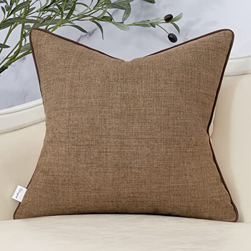 Yangest Patchwork Pillow Cover 18x18 Inch Luxury Cotton and Linen Cushion Cover Square Pillowcover for Couch Bedroom Living Room, Brown - color: Coffee Brown, size: 18" x 18" (Pack of 1)