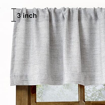 2 Pack Faux Linen Farmhouse Kitchen Valance for Windows, 54x15 inch, Grey - color: Grey, size: 54"W x 15"L (Pack of 2)