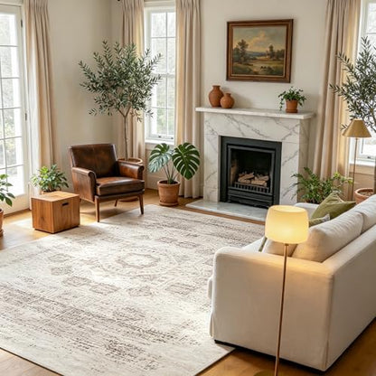 8x10 Boho Washable Area Rug for Living Room,Bedroom,Dining Room-Beige Brown - color: Brown-faint-yellow, size: 8' x 10' (Rectangular)
