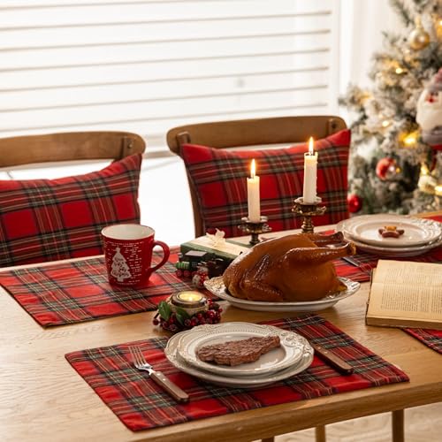 AQOTHES Christmas Plaid Placemats Set of 4 Red Green 12x18 Inch Table Decor - color: Red Big Plaid