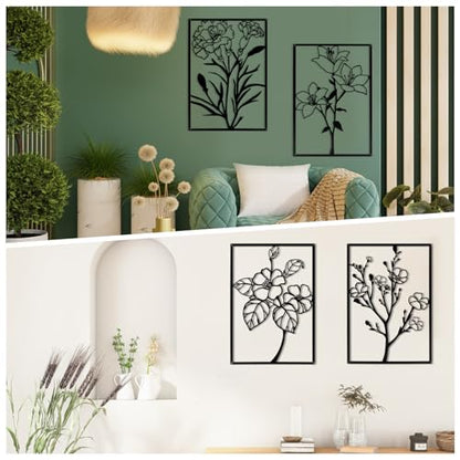 Metal Flower Wall Decor Art Living Room, Black Floral Wall Art Home Decor - size: L 15.7 x 22.5