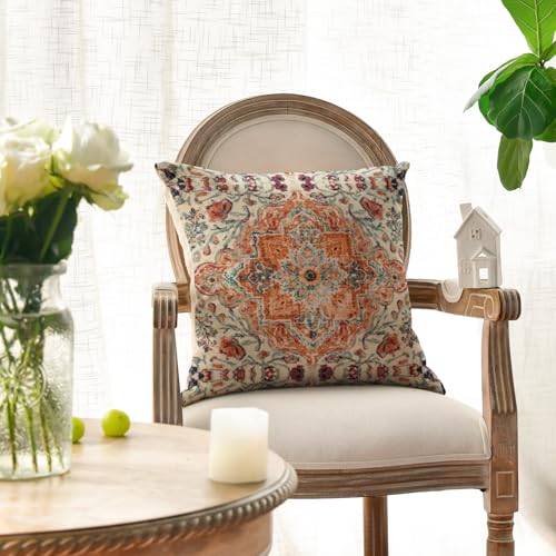 AVOIN colorlife Boho Throw Pillow Covers, 18 x 18 Inch Bohemia Ethnic Style Carpet Pattern Cushion Case for Sofa Couch Set of 2 - size: 18" x 18" (Pack of 2)