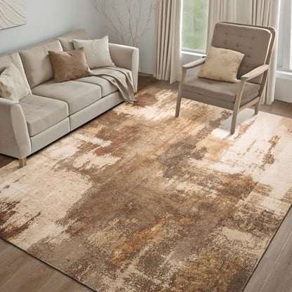 Kelarea Washable Area Rug 6x9, Non-Slip Low Pile Abstract Brown - color: Brown, size: 6' x 9' (Rectangular)