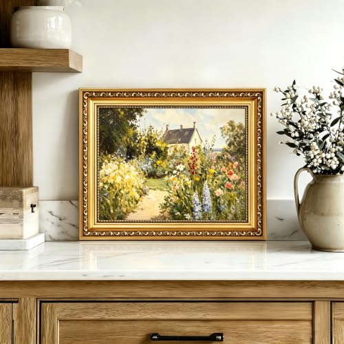 Vintage Framed Farmhouse Landscape Canvas Wall Art Cottage Garden Art Print - color: Cottage Garden, size: 8*10
