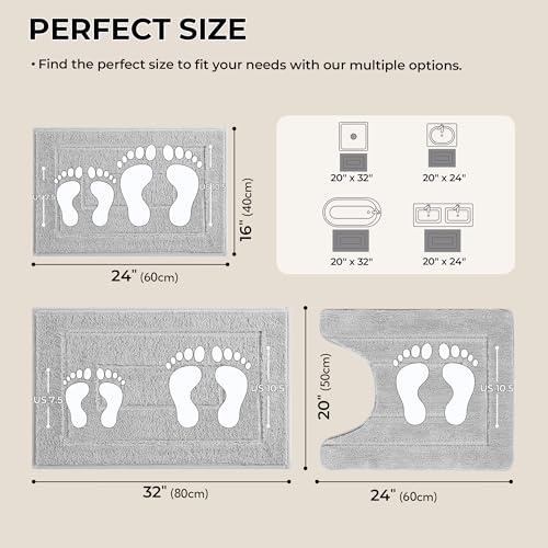 GRANNY SAYS Grey Bathroom Rugs Set 3 Piece, Soft Microfiber Bath Mats - color: Grey, size: 1'8" x 2'8" (24" x 16" + 32" x 20"+U-Shaped)