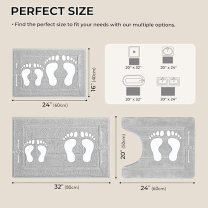 GRANNY SAYS Grey Bathroom Rugs Set 3 Piece, Soft Microfiber Bath Mats - color: Grey, size: 1'8" x 2'8" (24" x 16" + 32" x 20"+U-Shaped)