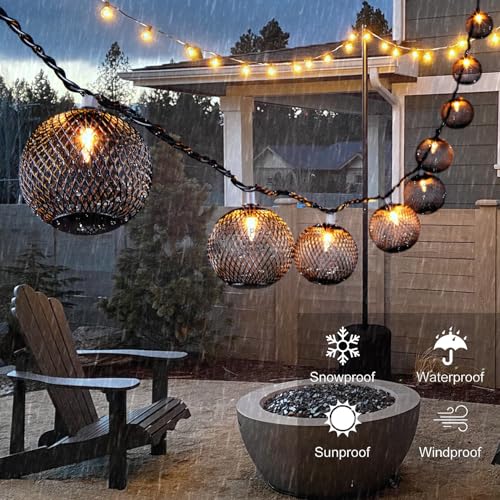 Decorative Lantern String Lights Plug in with 10 Black Metal Ball, Connectable Waterproof Outdoor Decorative String Lights Indoor for Bedroom Patio Pergola Festive Decor