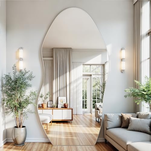 Antok Irregular Full Length Mirror, 81"x41" Asymmetrical Floor Mirror with Stand, Standing Hanging Leaning Irregular Mirrors for Bedroom Living Room Entryway, Wavy Shaped, Silvery - color: Silver, size: 81"L x 41"W, style: Wavy Shaped Style