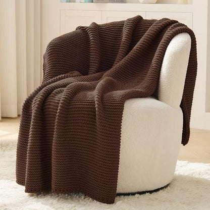 Dark Brown Throw Blanket, Garter Knit, 50" x 60", Chocolate Brown - color: Dark Brown, size: 50"x60"