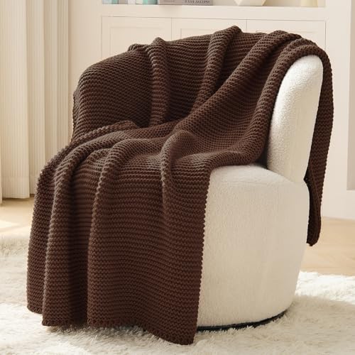 Dark Brown Throw Blanket, Garter Knit, 50" x 60", Chocolate Brown - color: Dark Brown, size: 50"x60"