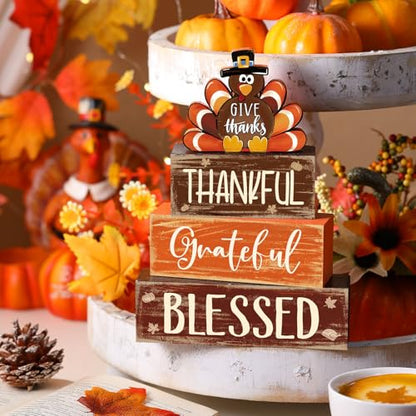 4 Pcs Thanksgiving Decor for Home Thankful Turkey Table Centerpiece Signs - style: Cute Turkey