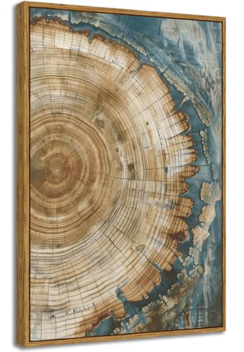 BingruiArt Faux Wood Tree Ring 08 Canvas Wall Art 16x24 Framed - color: Tree Ring - 08, size: 24"L x 16"W
