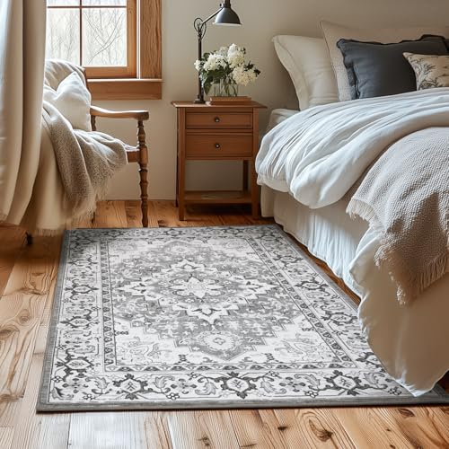 Lessymo 3 x 5 Area Rugs for Living Room, Machine Washable Boho Carpets Grey - color: Grey Beige, size: 3' x 5' (Rectangular)