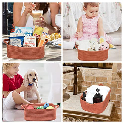 XUANGUO Medium Woven Cotton Rope Storage Basket with Handles, Rust - color: rust