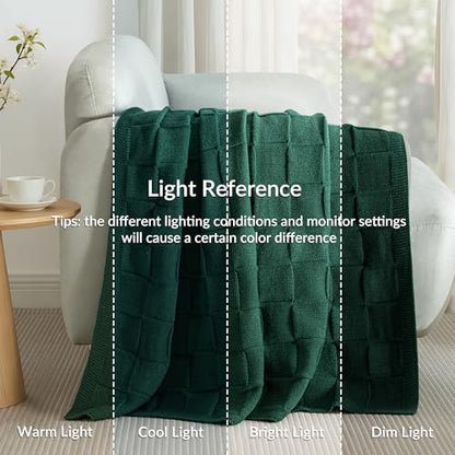 Whale Flotilla Checkered Knit Throw Blanket for Couch, Dark Green - color: Dark Green, size: 60x80 Inch