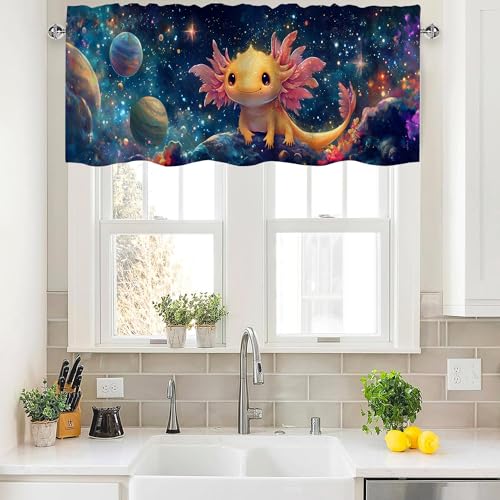 Axolotl Valance Curtains,Rod Pocket Valances for Windows,Small Window Treatment Valances for Kitchen,Living Room,Bedroom,Bathroom,Home Decor,18x54 Inch,1 Panel,Starry Sky Galaxy - color: Axolotl01, size: 54"W x 18"L (Pack of 1)