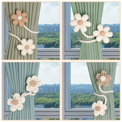 Meplait 2 Pack Flower Curtain Tiebacks, Boho Tie Backs for Curtains, Beige - color: A Flower-beige