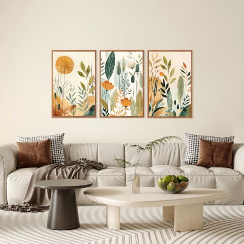 CHDITB Framed Boho Floral Botanical Wall Art Wildflower Poster 24”x36” x3 - color: Boho floral, size: 24"L x 36"W