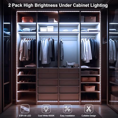 2 Pack Battery Powered LED Strip Lights 9.8Ft for Kitchen (Cool White) - color: Cool White